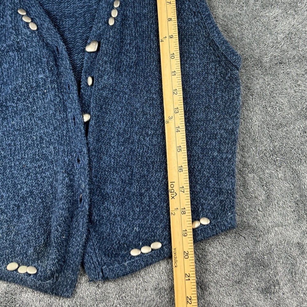 Honors‎ Vintage Blue Knit Studded Vest Womens Medium Ramie Cotton Heart Buttons - Picture 6 of 9